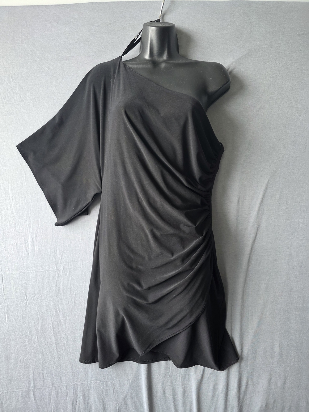 Bisou Bisou Michele Bohbot Size 16 Black One Shoulder Kimono Sleeve Ruched Dress